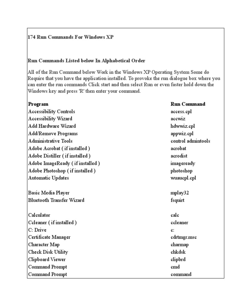 174 Run Commands For Windows XP | PDF | Microsoft Windows | Group Policy