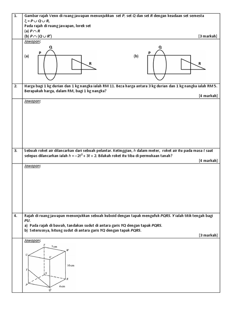 Soalan Matematik SPM 2014