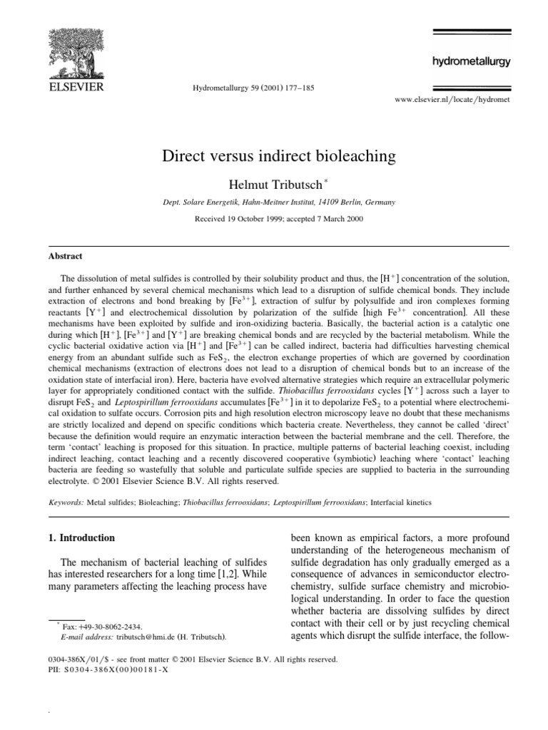 Direct Versus Indirect Bioleaching | PDF | Chemical Reactions | Sulfide