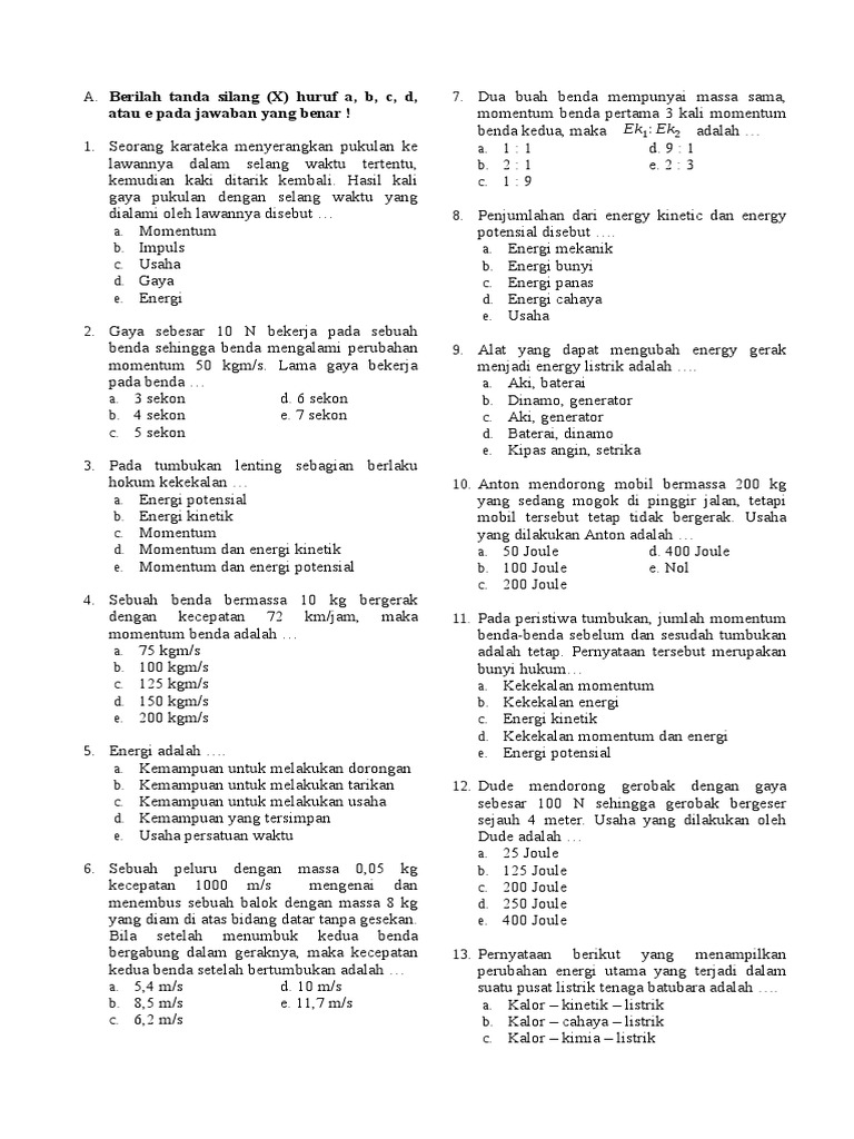 Soal Uas Fisika X Semester Genap