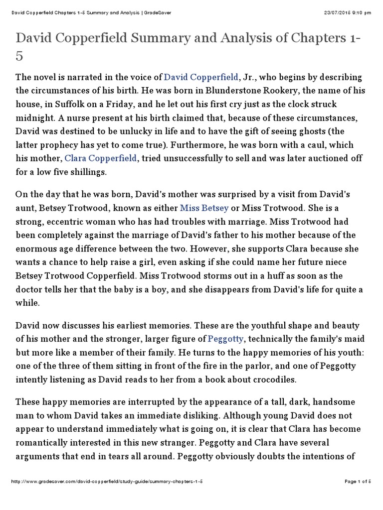 David Copperfield Chapters 1 5 Summary And Analysis Gradesaver