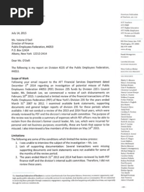 AFT Audit of PEF Council Leader Debbie Lee