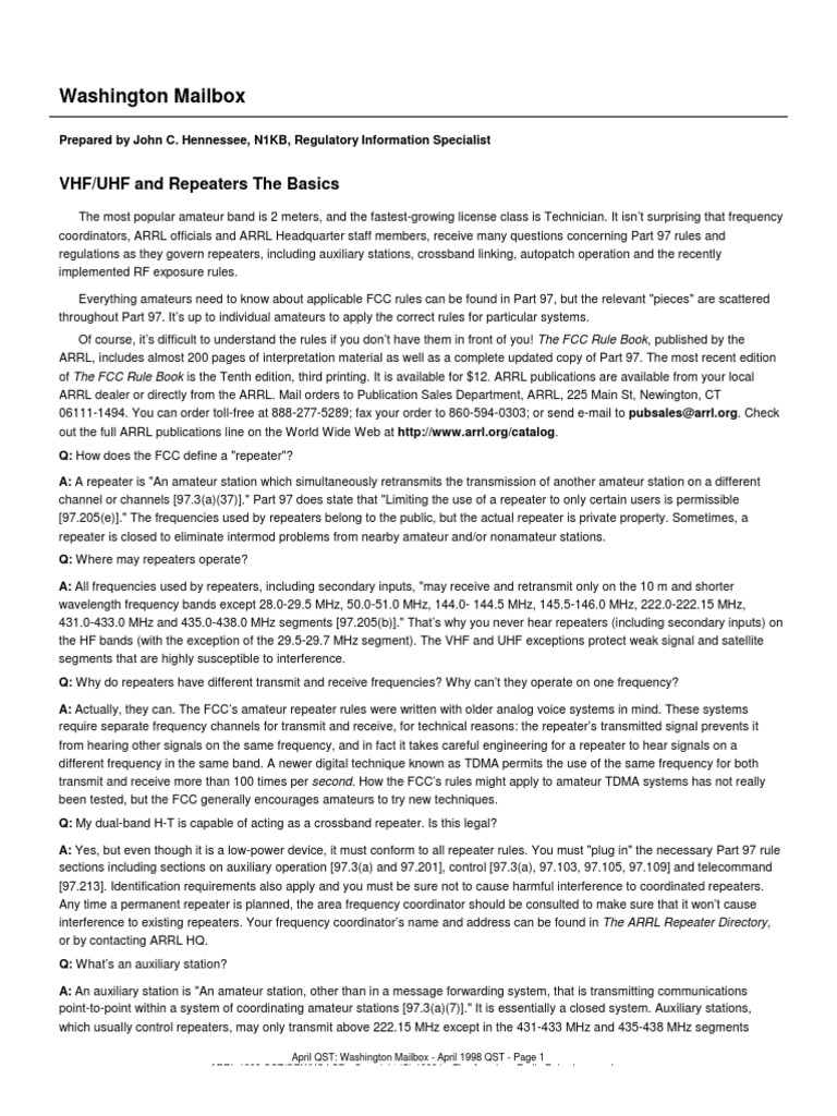 FCC Rules for Amateur Repeaters Explained | PDF | Federal ...