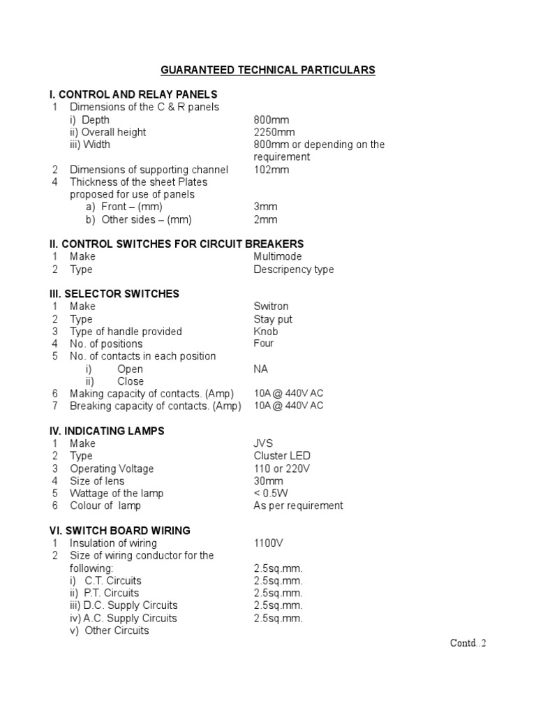 Technical Specifications for Control and Relay Panels, Switchgear ...