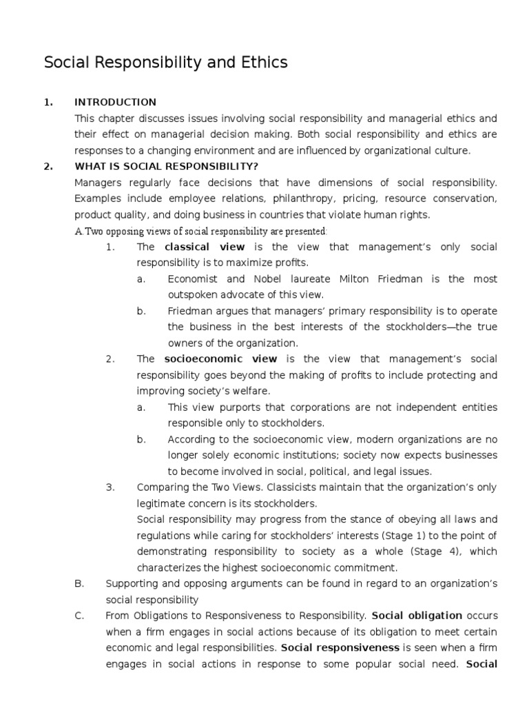 Managerial Ethics and Social Responsibility | PDF | Performance ...