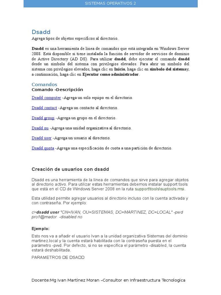 Uso de Dsadd en Active Directory | PDF | Contraseña | Gestión de ...