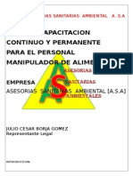 Plan de Capacitación Continuada A Manipuladores de Alimento.