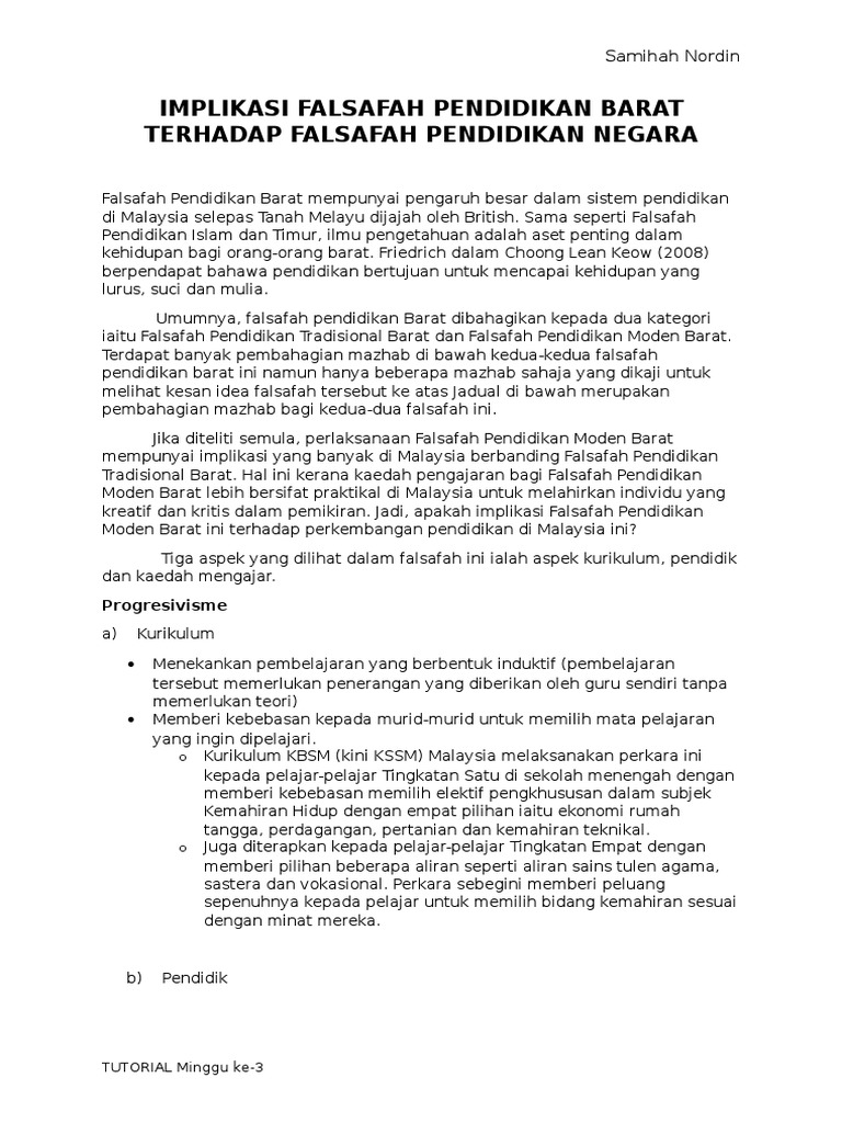 Implikasi Falsafah Pendidikan Barat Terhadap Falsafah Pendidikan Malaysia Pdf