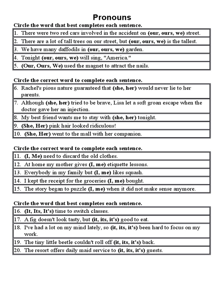 Pronouns Exercise | PDF | Leisure