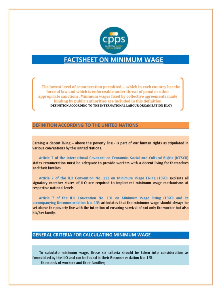 Mw Factsheet 1 1 Minimum Wage International Labour Organization