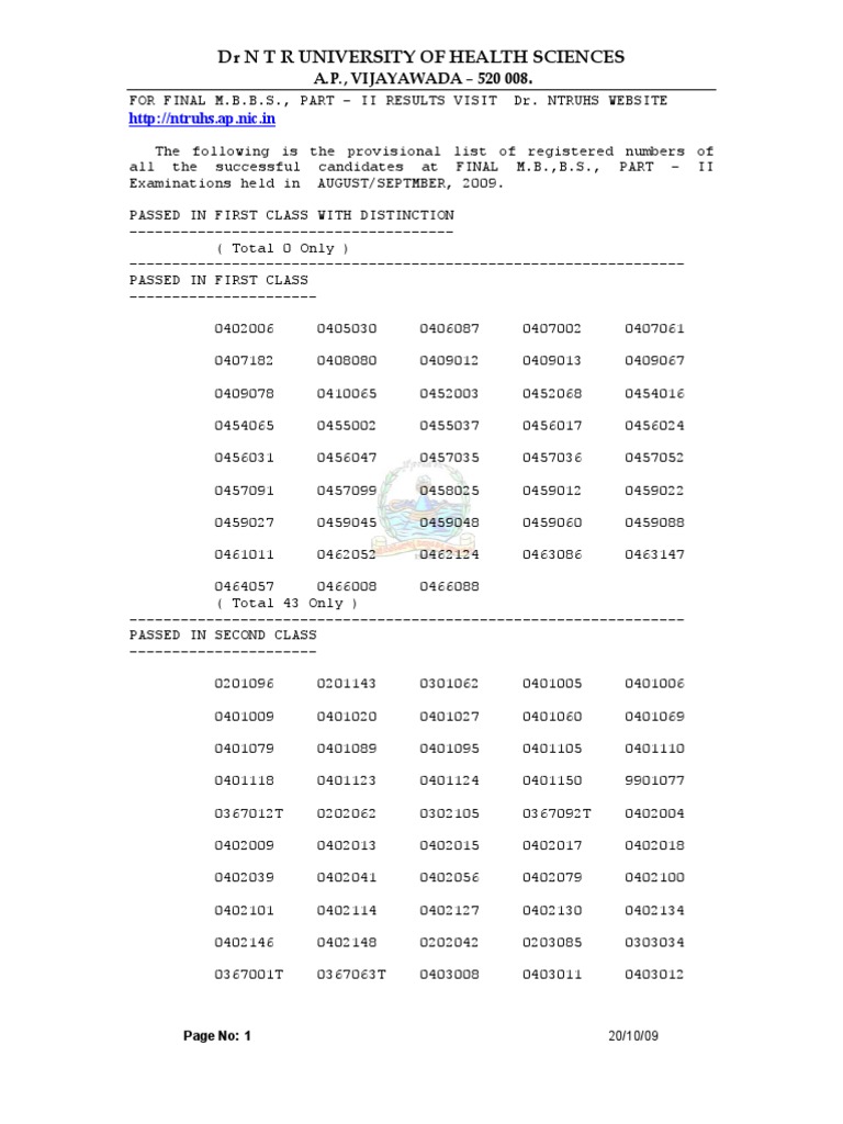 Final Mbbs Part-II of DR N T R University of Health Sciences | PDF