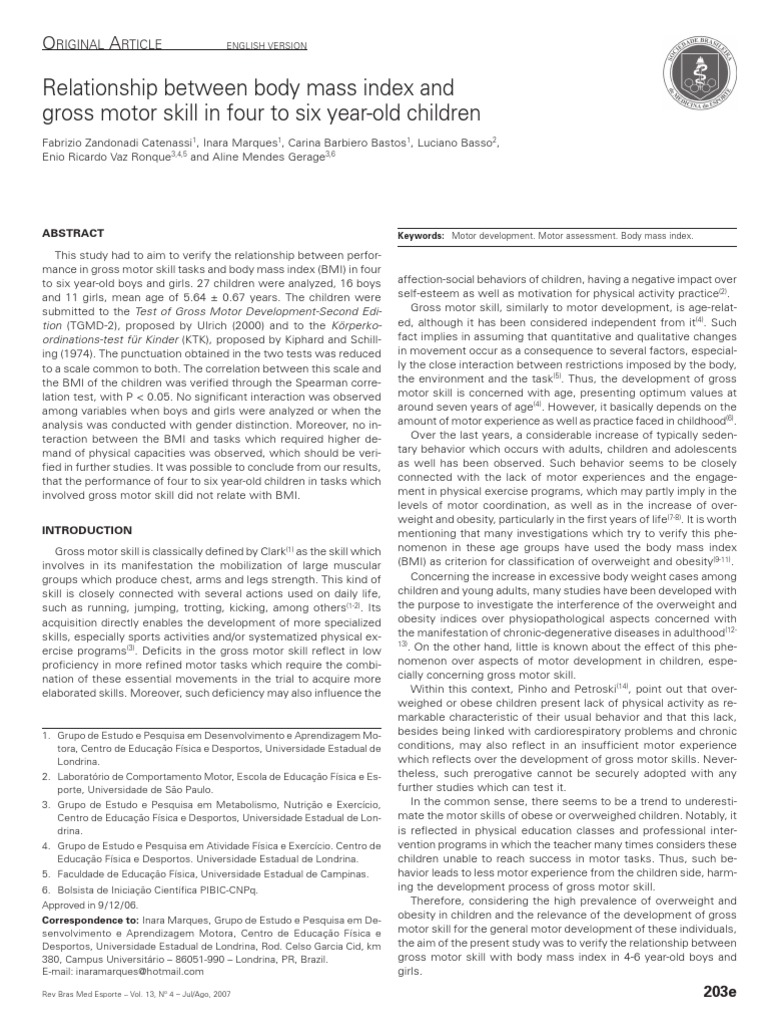 BMI and Gross Motor Skills in Children | PDF | Obesity | Body Mass Index