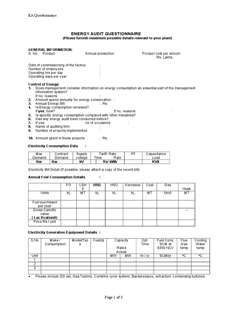 Energy Audit Questionnaire Template | PDF | World Energy Consumption | Hvac