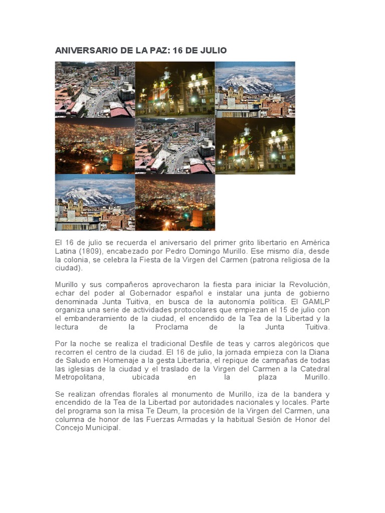 Aniversario de La Paz: 16 de julio | PDF | Rebeliones | Agitación