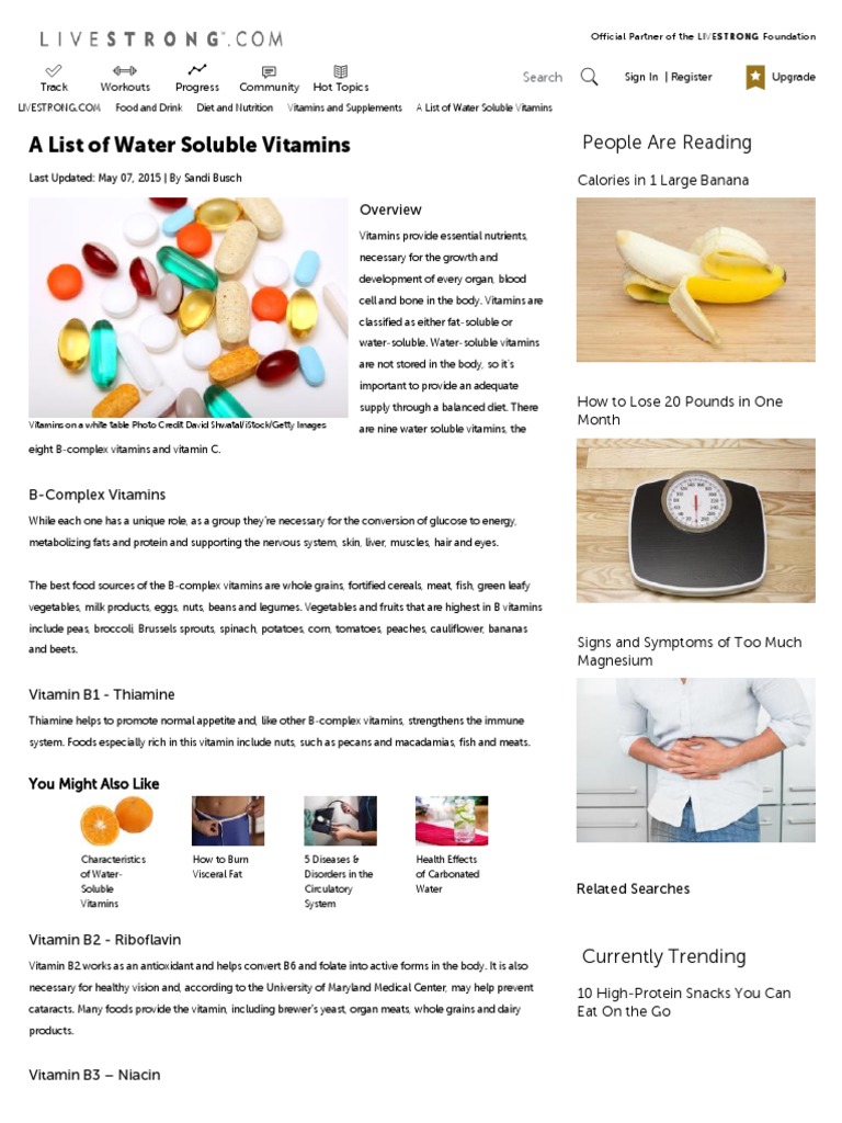 A List of Water Soluble Vitamins Folic Acid Vitamin