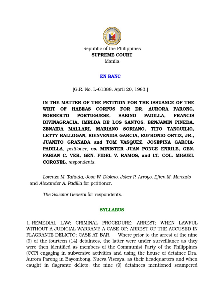 Josefina garcia padilla dr aurora parong vs dnd secretary juan ponce