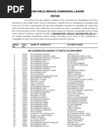 Punjab Public Service Commission, Lahore Notice