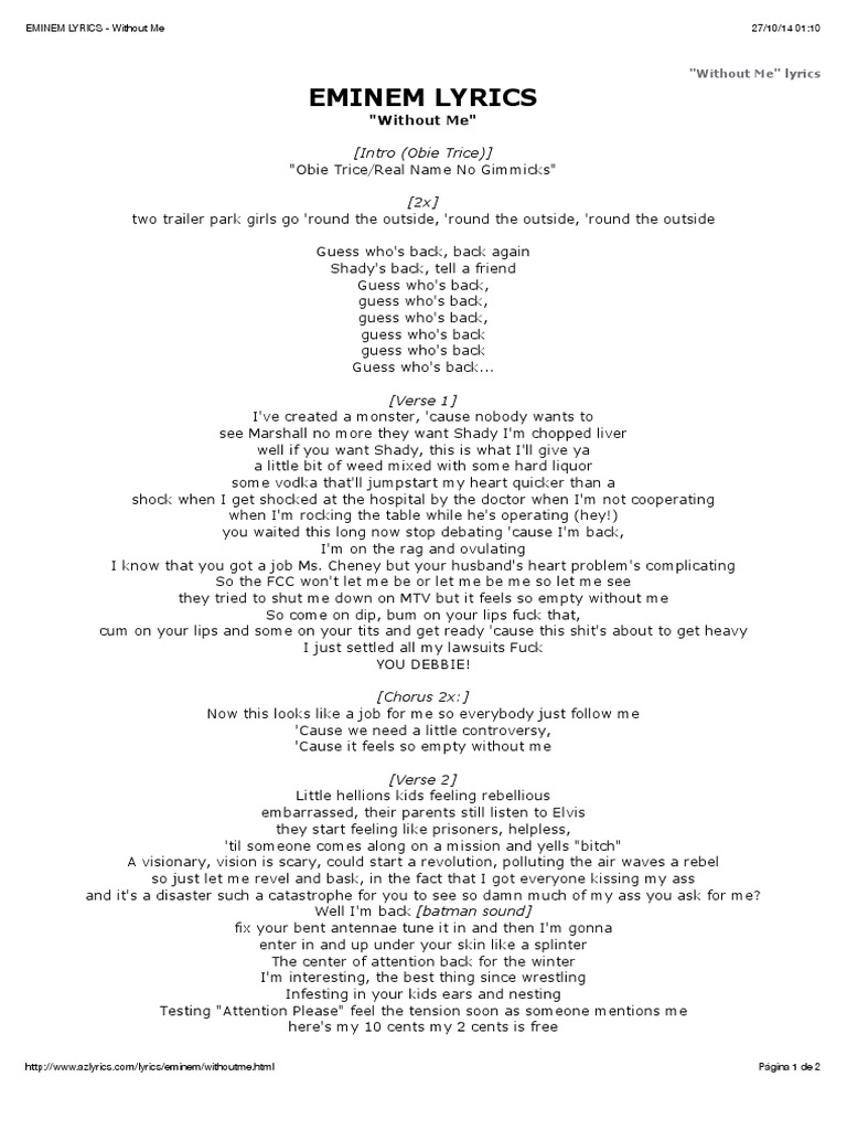 Song Lyrics For Without You
