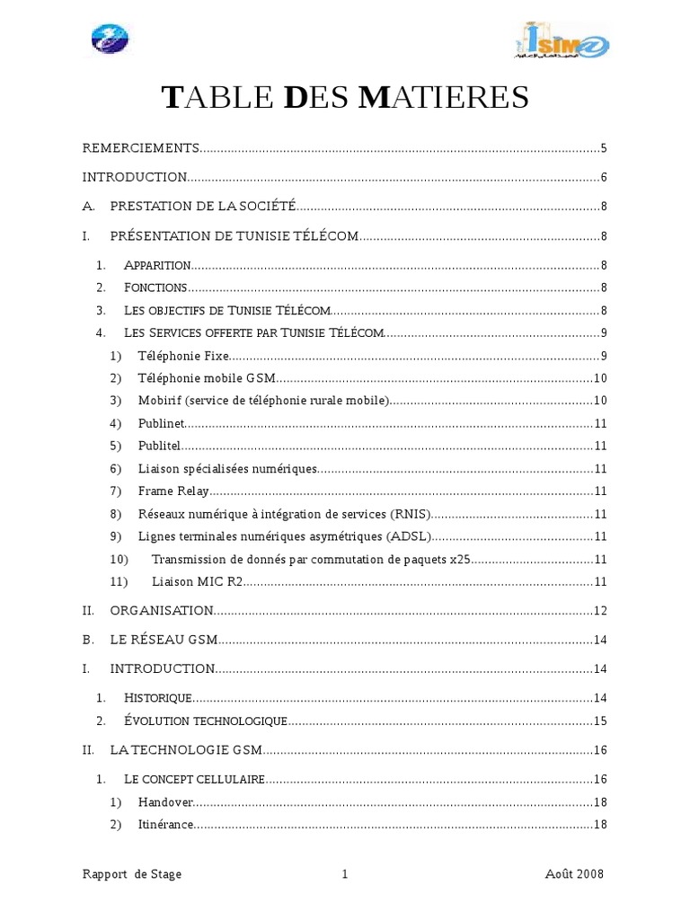 Rapport de stage tunisie telecom  GSM  Télécommunication