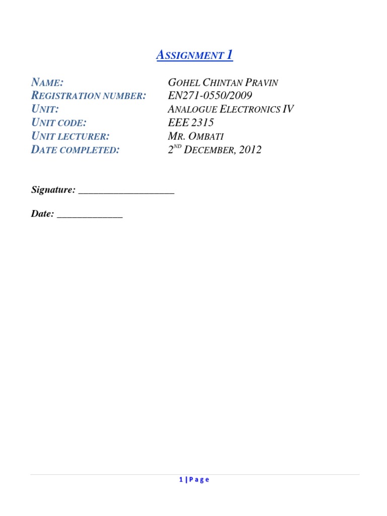 Analogue Electronics IV Assignment 1 | PDF | Electronic Oscillator ...