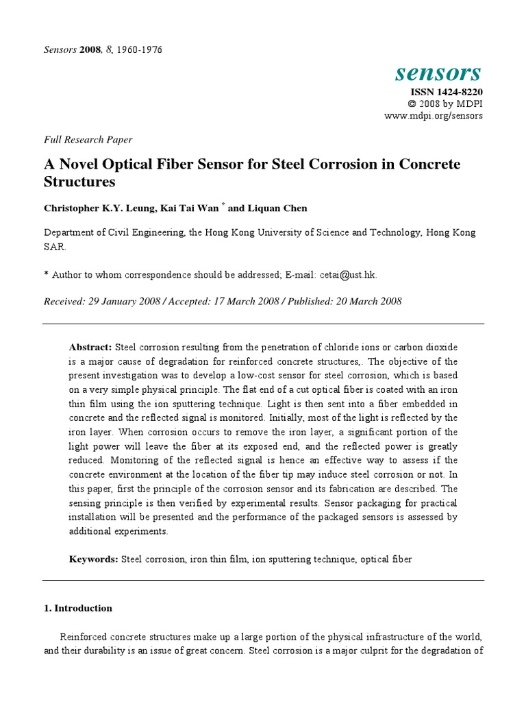 A Novel Optical Fiber Sensor For Steel Corrosion in ConcreteA Novel ...