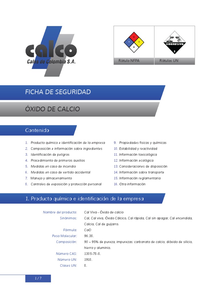 Oxido De Calcio Cal Viva Pdf Quemar Agua