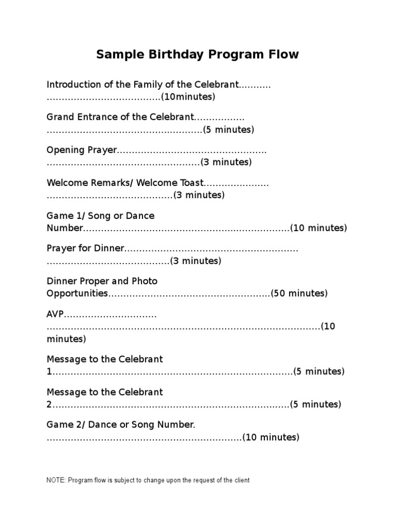 Sample Program Flow Birthday Pdf