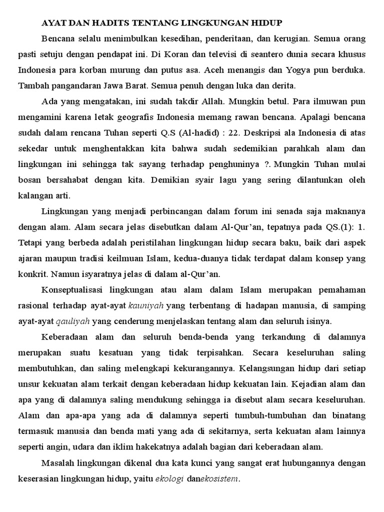 Hadits dan Ayat tentang Pelestarian Lingkungan | PDF