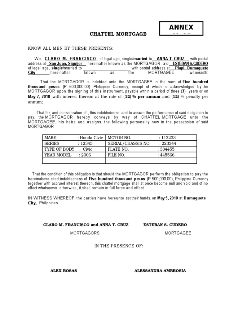 Chattel Mortgage PDF Mortgage Law Property Law