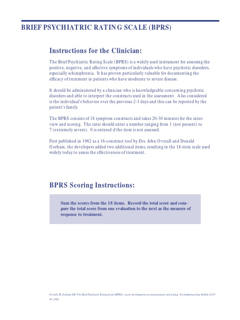 BPRS Scoring and Interpretation Guide | PDF