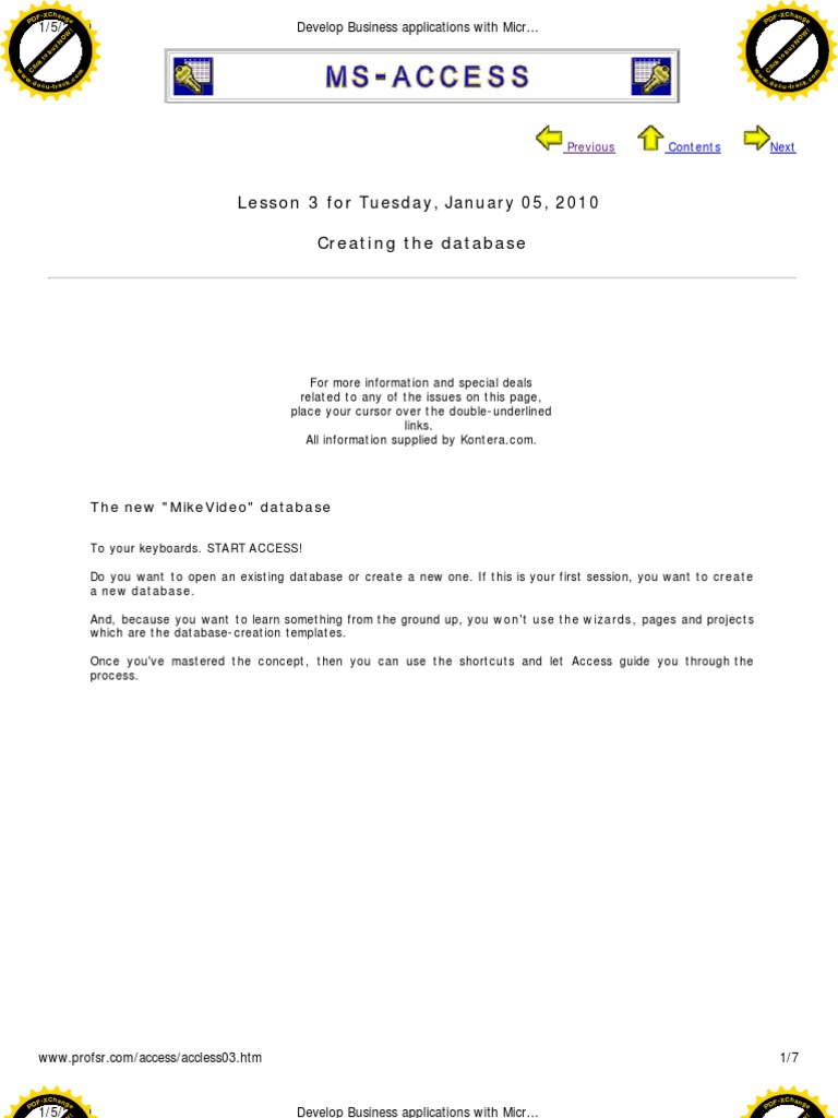 Lesson 3 For Creating The Database: Tuesday, January 05, 2010 | PDF ...