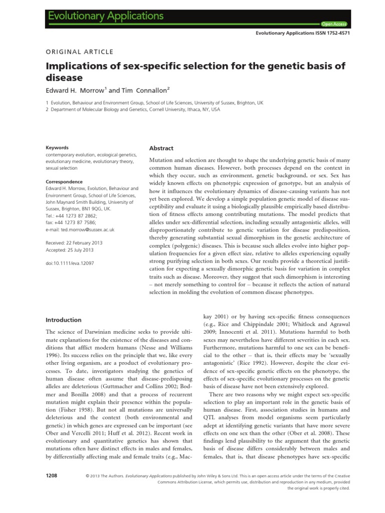 Implications of Sex-Specific Selection For The Genetic Basis of Disease ...