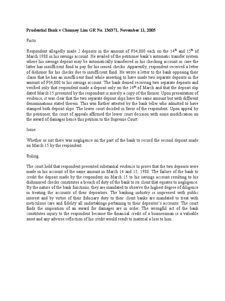 Prudential Bank v. Lim: Negligence Case | PDF | Law