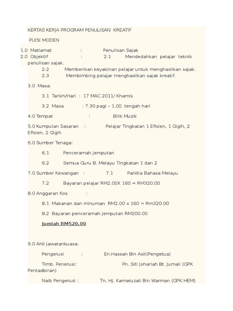 Kertas Kerja Program Penulisan | PDF