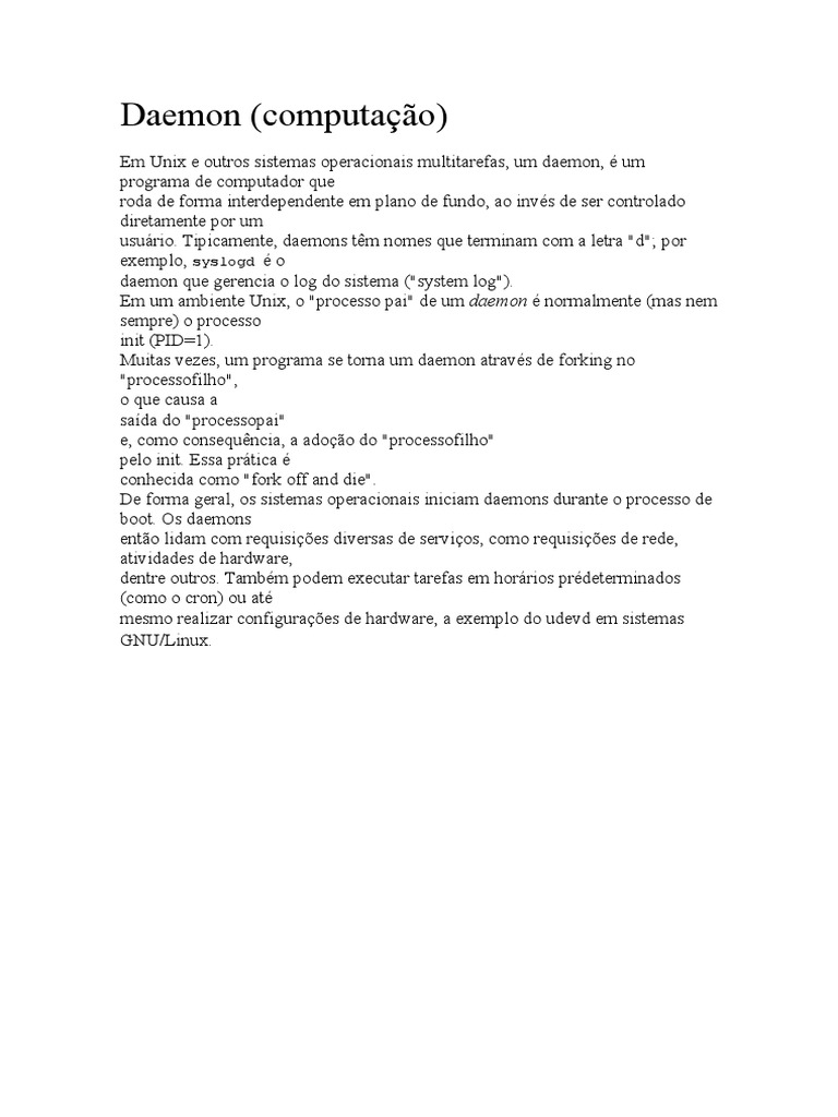 Daemons em Unix: Funções e Exemplos | PDF | Tecnologia e Engenharia