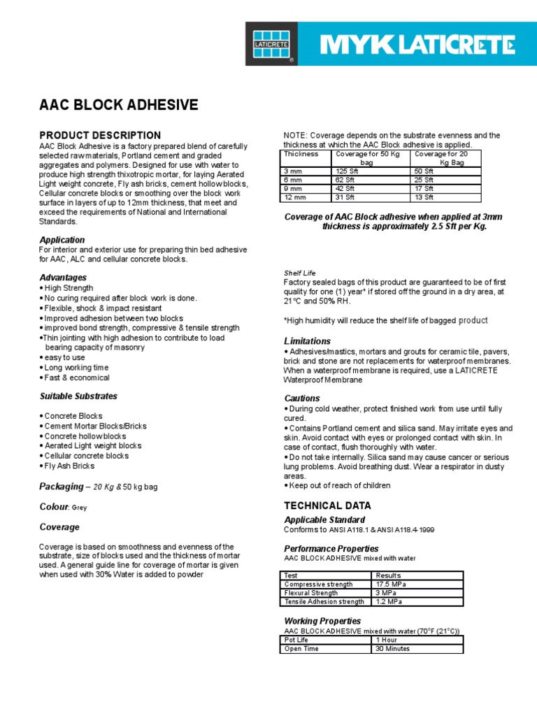 AAC Block Adhesive TDS NEW Adhesive Concrete