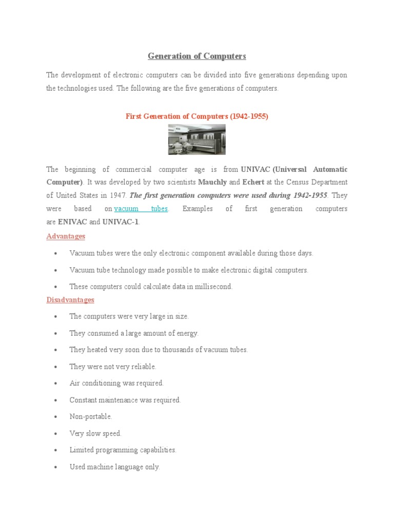 Generation of Computers Notes | PDF | Integrated Circuit | Microprocessor