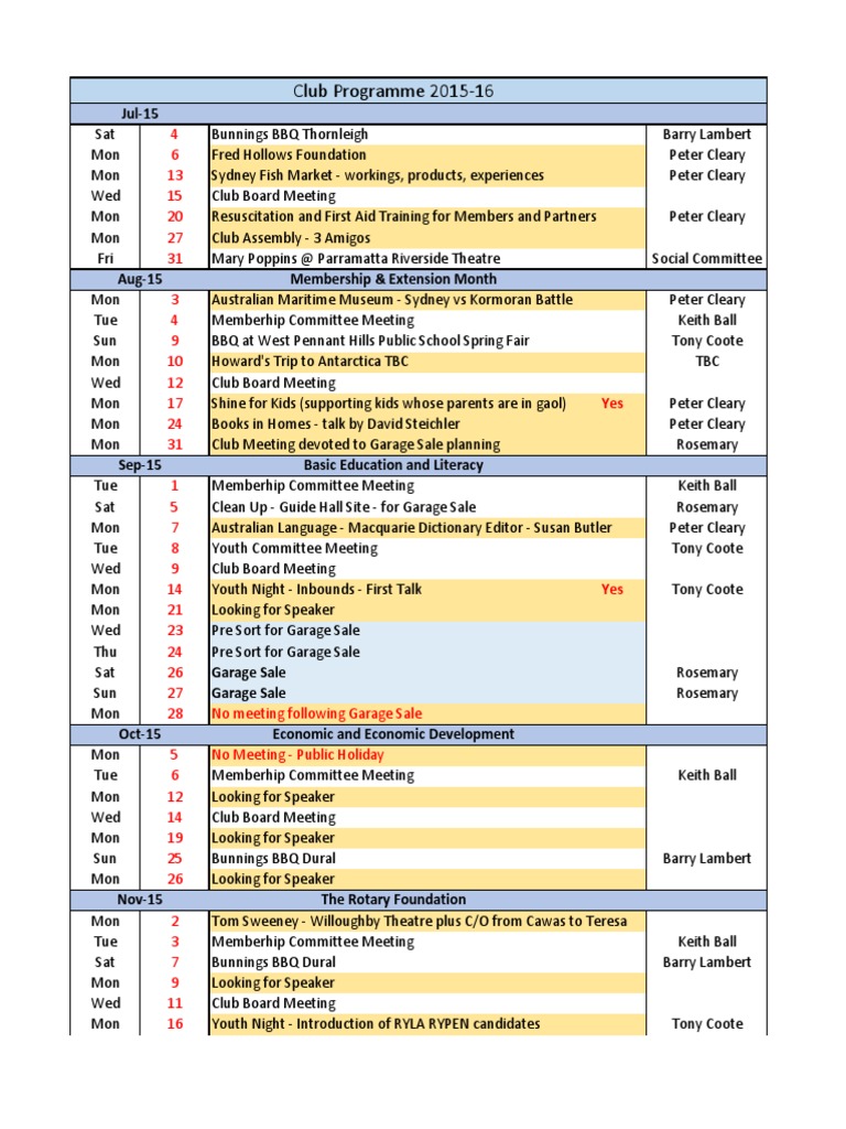 Upcoming Club Events and Meetings | PDF