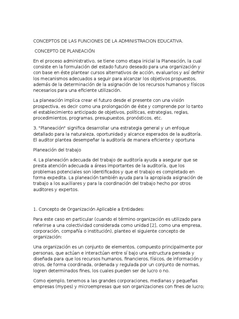 Funciones de La Administracion Educativa | PDF | Planificación ...