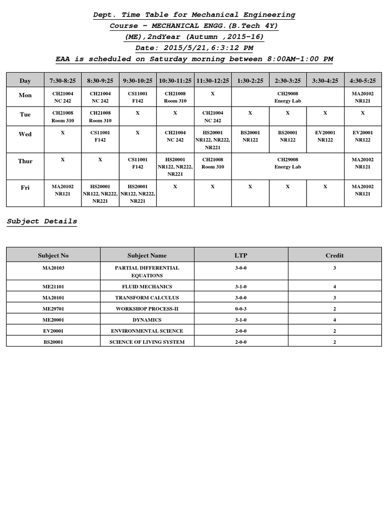 ME DeptTimeTableReport | PDF | Technology & Engineering