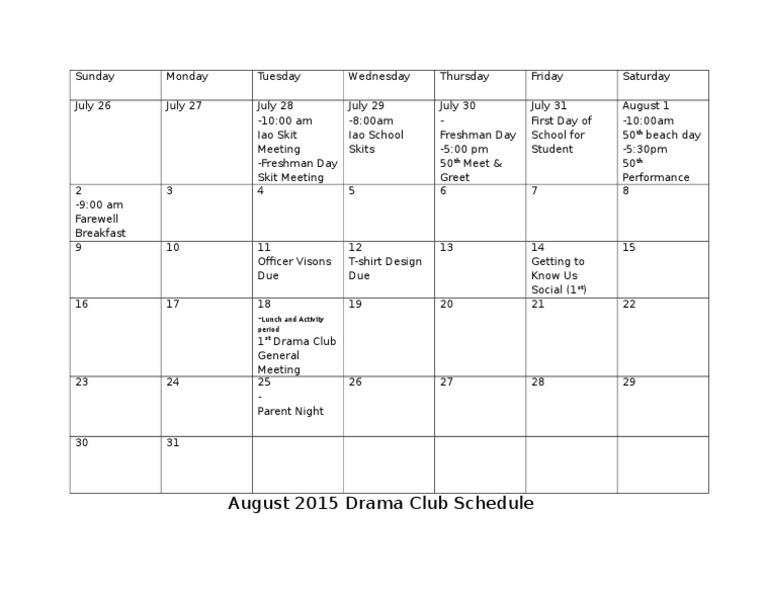 August Schedule | PDF