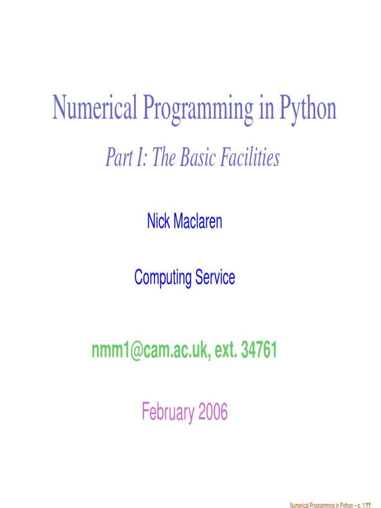 Numerical Programming in Python: Part I: The Basic Facilities | PDF ...