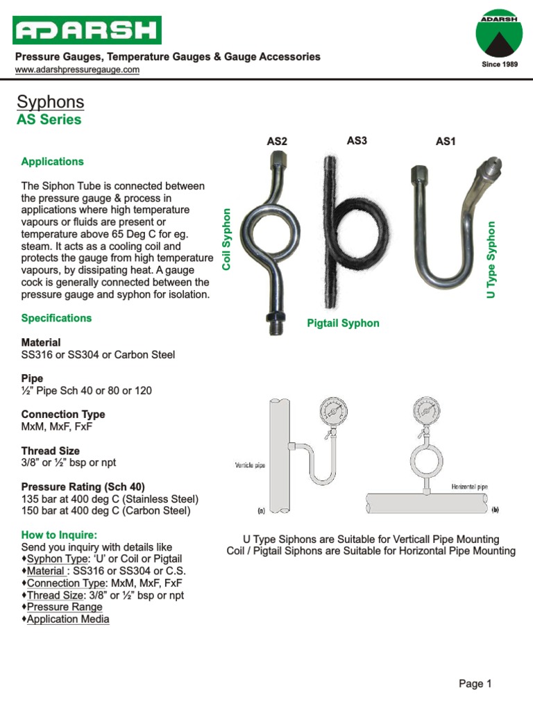 Pressure Gauge Syphon Types Explained | PDF