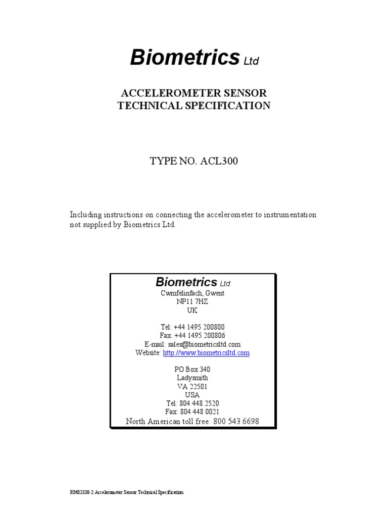 ACL300 Accelerometer Sensor Specs | PDF | Accelerometer | Cable