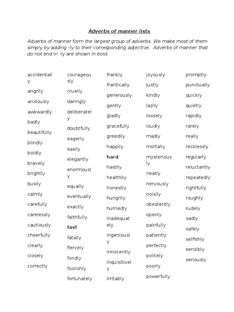 List Of Adverb Manner Pdf