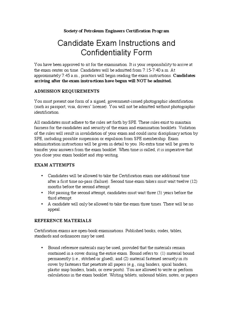 SPE Certification Exam Instructions | PDF | Test (Assessment ...