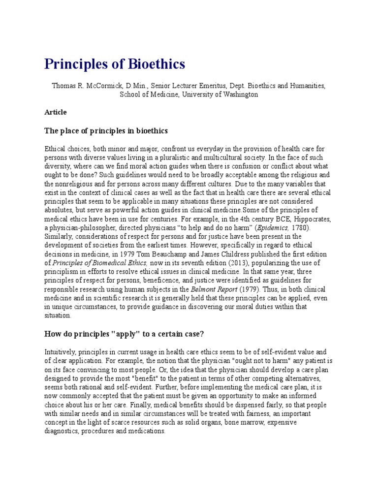 Principles of Bioethics Bioethics Autonomy