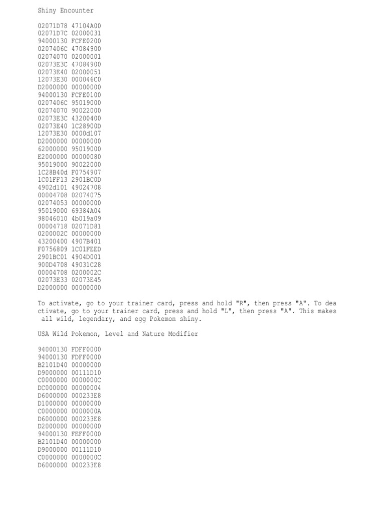 Pokemon Platinum Action Replay Codes | PDF | Nintendo | Pokémon