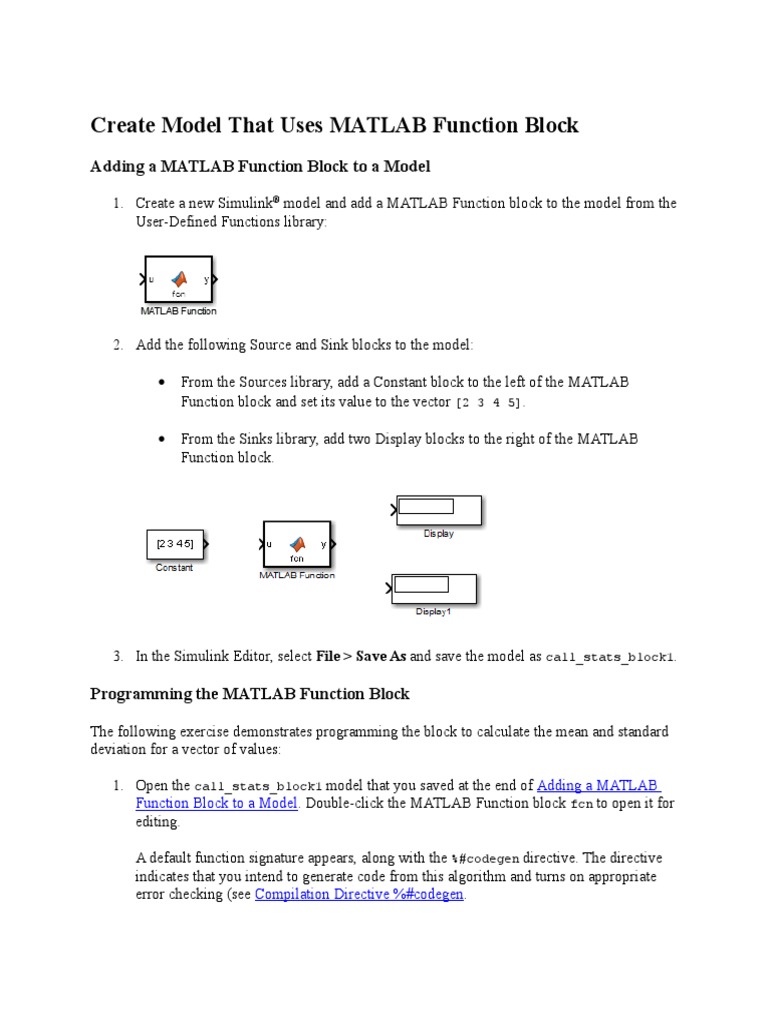 Create Model That Uses MATLAB Function Block | PDF | Matlab | Parameter ...