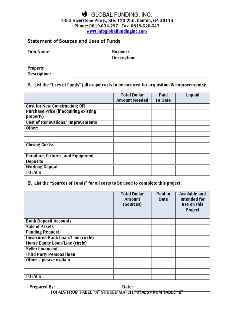 Funding Sources and Uses Statement | PDF